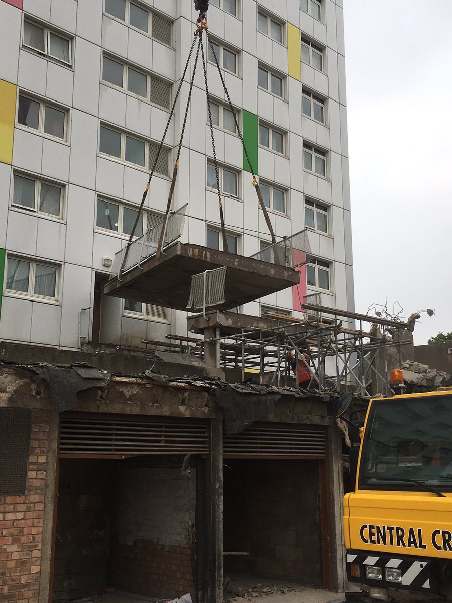 YDemolition's tweet photo. First link bridge deck safely lifted and removed at Great Thornton Street flats, Hull. Been a long day. #demolition https://t.co/lYikaSwE0i