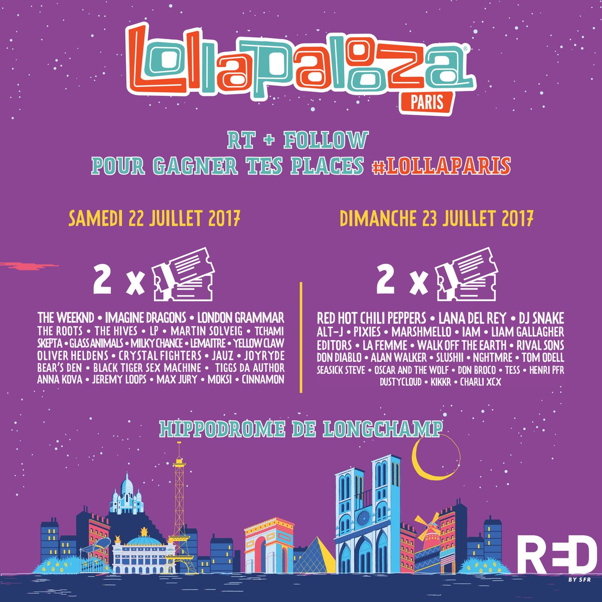 REDbySFR's tweet image. [#Concours] 2x2 places/jour à gagner pour #LollaParis !
1- RT + Follow @lollapaloozafr 🎶
2- Choisis TON jour 🗓️
3- Tagge un pote 🤝
4- Enjoy