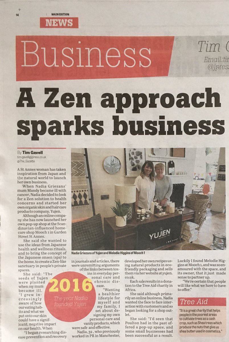 weareyujen's tweet photo. There's something a bit spesh about featuring in your local newspaper! Small biz supporting one another. #WyreFyldehour #87RT #LythamHour https://t.co/1GW0SxhDmR