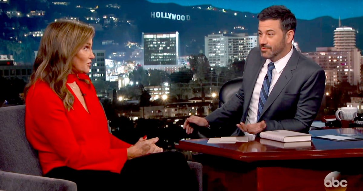 usweekly's tweet photo. Caitlyn Jenner confronted Jimmy Kimmel about past transition jokes: https://t.co/GmRtMF1CMD https://t.co/gSGZGXsLCc
