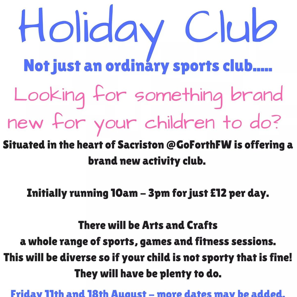So excited for this, just a few spaces left. #holidayfun #notjustsport @StBedeSacriston @IWCYC  @SacristonShops
