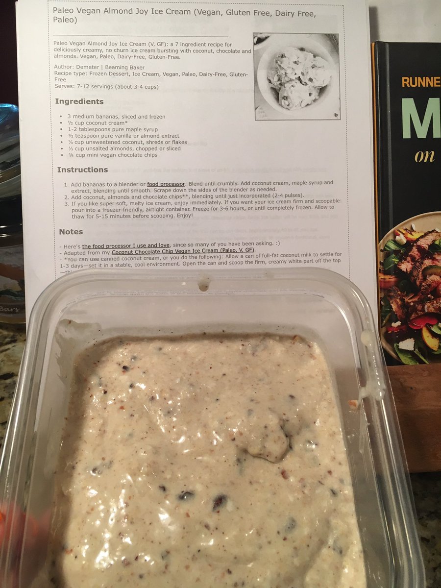 kwtris's tweet photo. New recipe today! #paleo #vegan Almond Joy ice cream. Perfect for a #DairyFree & #glutenfree #triathlete #beamingbaker #healthyISgood https://t.co/kFPgz5uUvX
