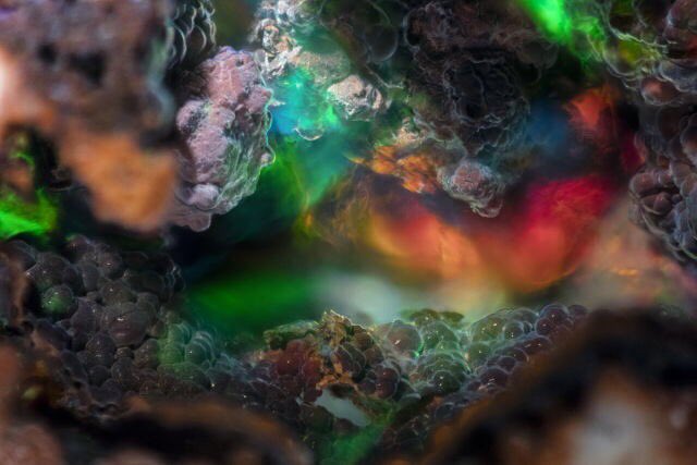 Opal from Mexico. 
field of view 3mm photomicrograph is an image taken with the aid of a microscope.