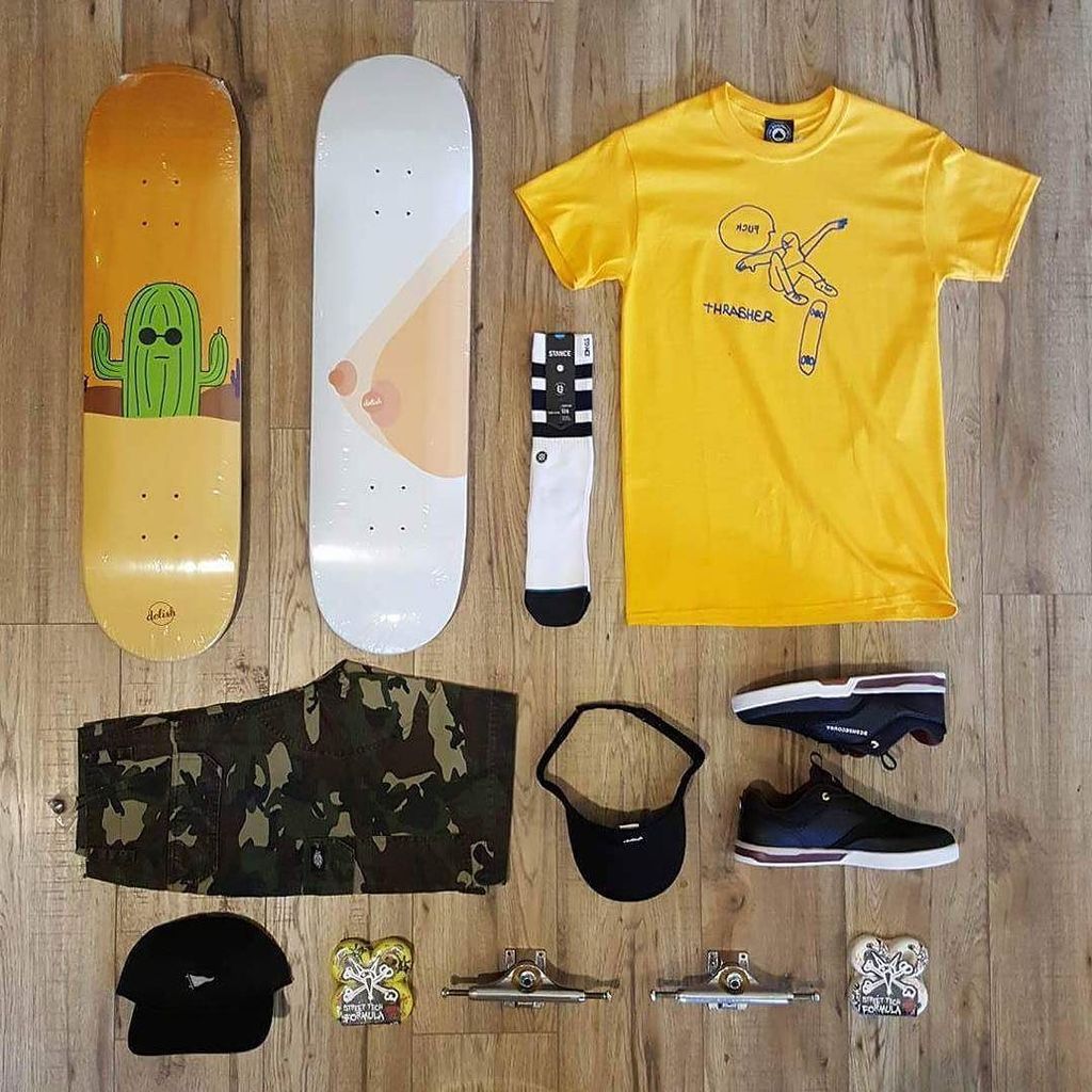 sickboards's tweet photo. New Thrasher KCUF T-shirt Gold, tops of this Delish skater Daypack :) #thrashermagazine #thisdelish #prickly #cact… https://t.co/PPqDuDAOUe https://t.co/fSoKbSOu75