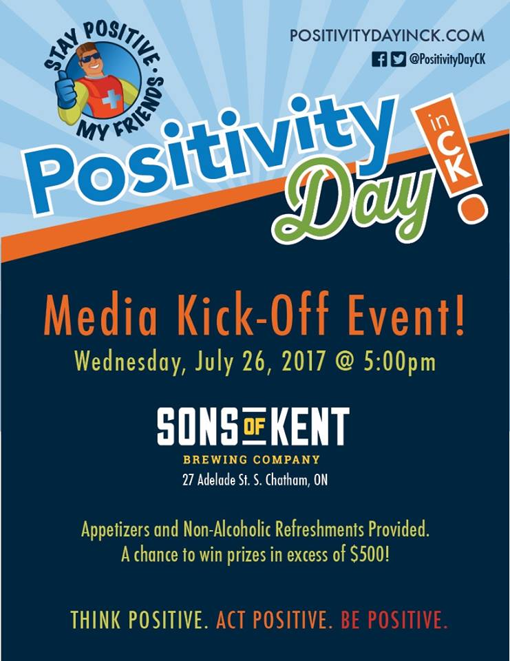 Next Wednesday stop by Sons of Kent after work to learn what's happening for this years #PositivityDayinCK! #CKont #WhatsYourPositive