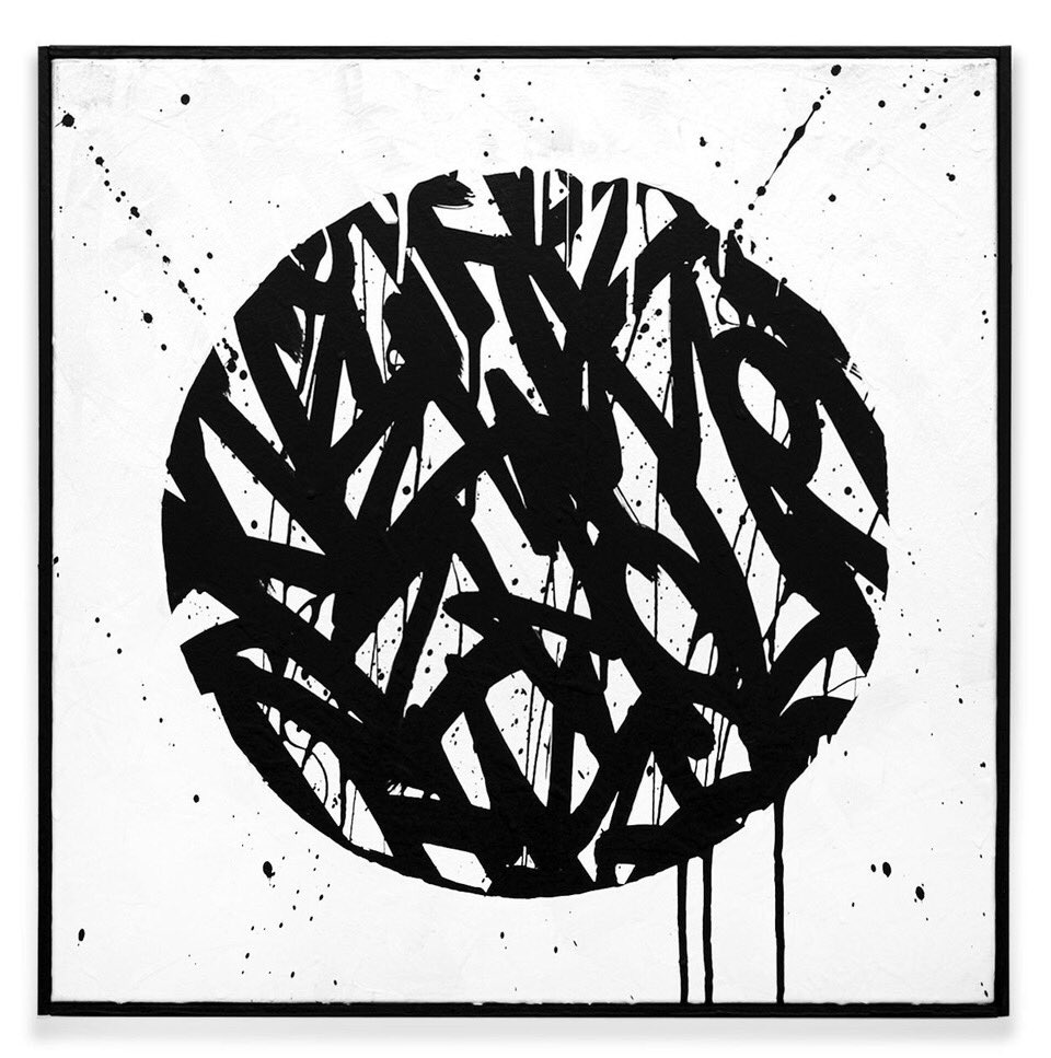 wyn317's tweet photo. We're open until 6 PM tonight. Come by to see DUALITY!
•
Bisco Smith | "Universal" | Latex & spray paint on canvas |18" x 18" #biscosmith https://t.co/3b8A9YNpSm