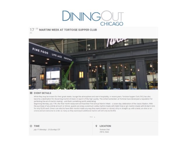 TortoiseClub's tweet photo. Thank you for featuring our #MartiniWeek special @DiningOutChi! Now through July 23rd, enjoy $3.95 martinis (with the purchase of an entree) https://t.co/NoTVGluQGH