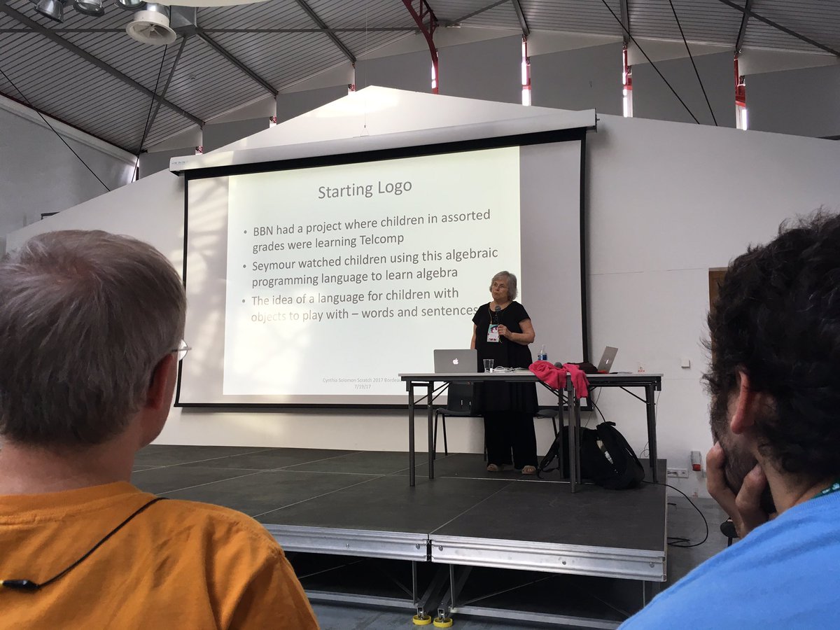 pegleggen's tweet photo. Cynthia Solomon talking about logo at 50. Writing in lisp and saying "it was kind of fun" @scratch2017bdx #logo50 https://t.co/ugyitQukOm