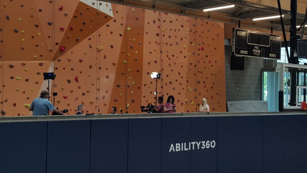Ability360Sport's tweet photo. @ErikWeihenmayer is in the house for a @arizonapbs interview. Thanks for sharing your story! #nobarriers #touchthetop https://t.co/0uQV6uG5Vm