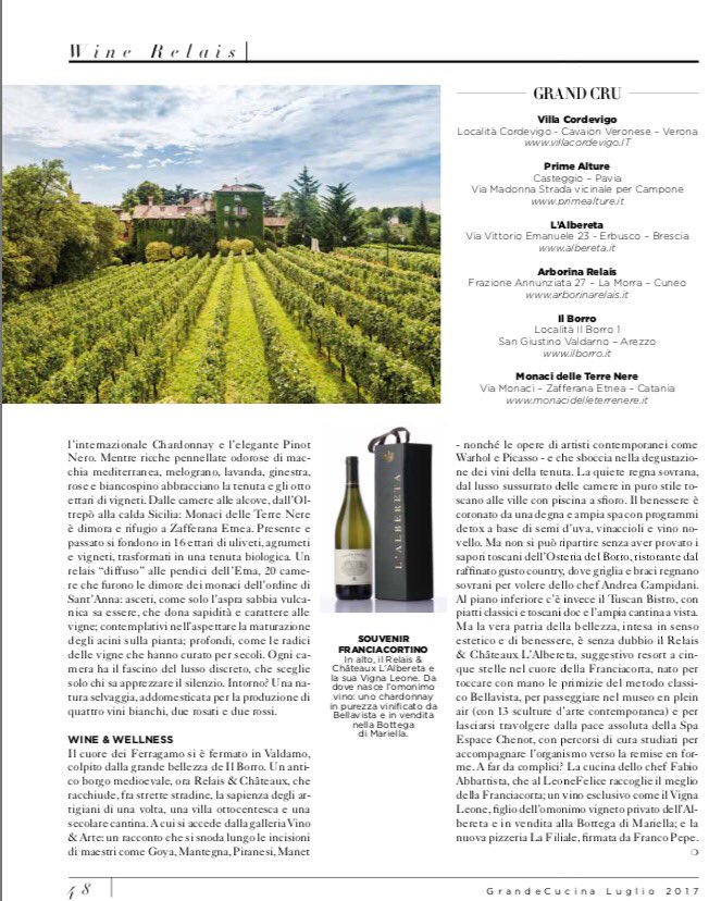 Sul nuovo numero di #GrandeCucina <a href="/italiangourmet2/">italiangourmet</a> un giro per vigne <a href="/LAlbereta/">L'Albereta</a> <a href="/VillaCordevigo/">Villa Cordevigo Relais & Châteaux</a> <a href="/TuscanBistro/">IlBorroTuscanBistro</a> <a href="/RibaldoneChef/">Andrea Ribaldone</a> <a href="/PrimeAlture/">Prime Alture</a>