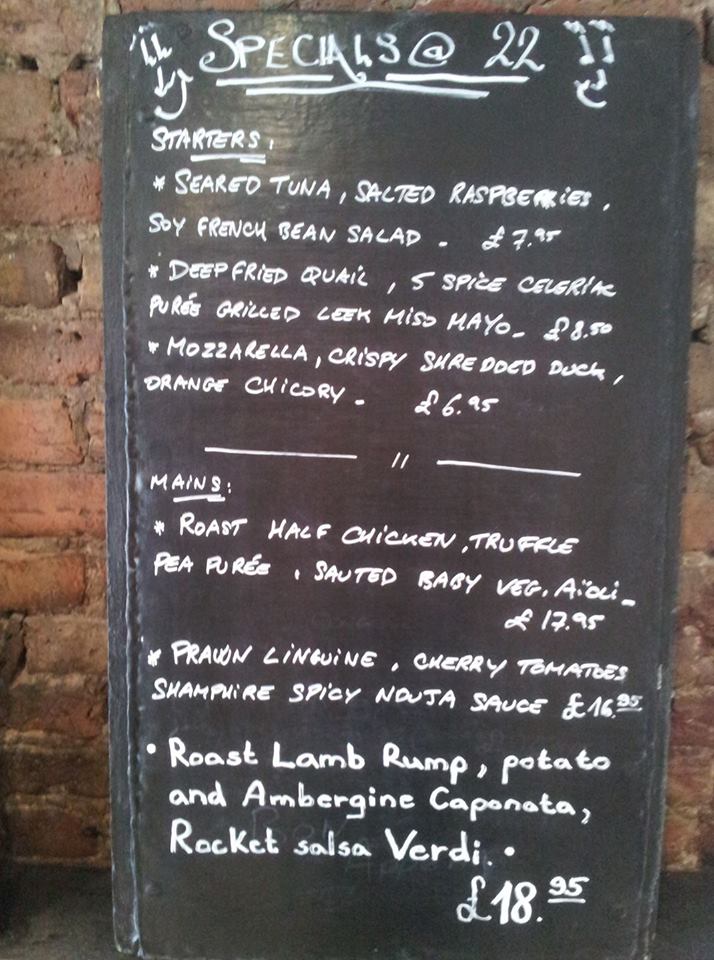 Tonight's Specials @ <a href="/22_NorthStreet/">22 North Street</a> 
#diningclapham #thisisclapham