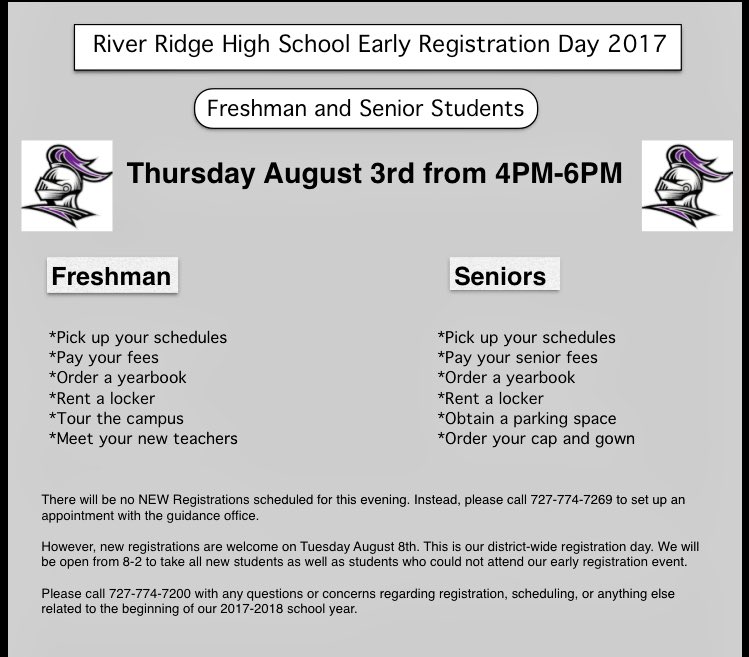 9th and 12th graders: Join us for early registration!!!