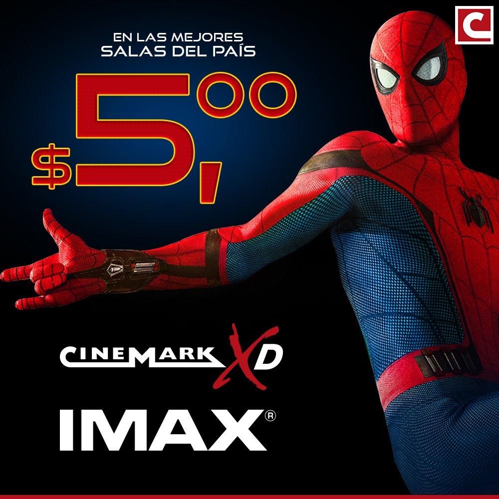 CinemarkEC's tweet photo. Últimos días de #SpiderManHomecoming en #3DXD y #3DIMAX por tan solo $5,00 ¡No te lo pierdas! https://t.co/ezbxDo4AGU
