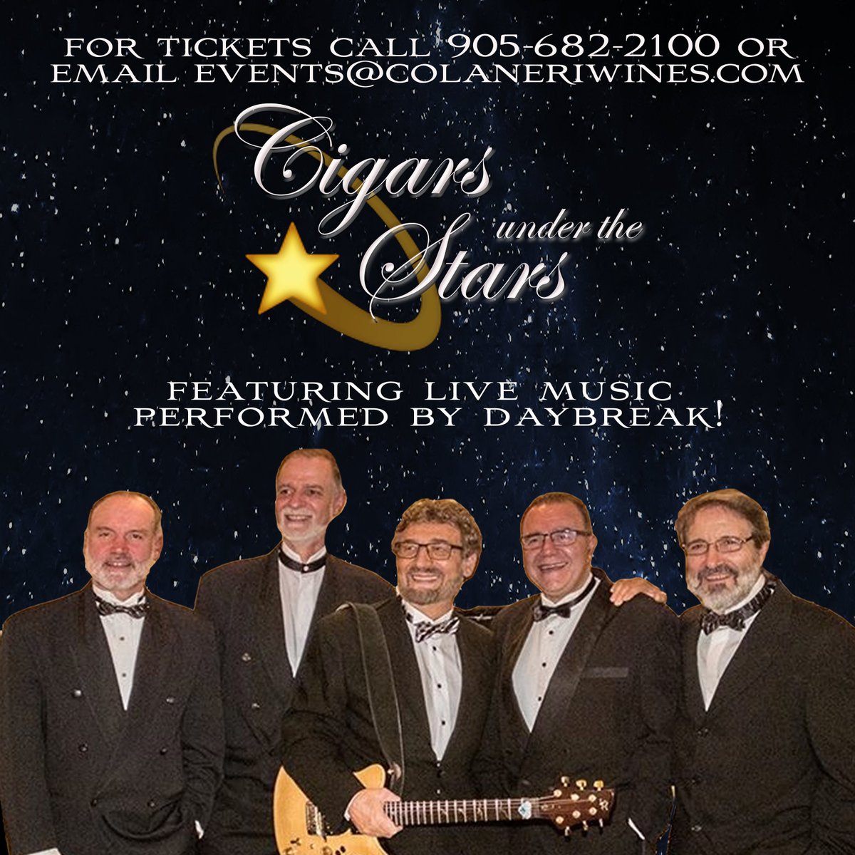 ColaneriWinery's tweet image. We're excited to have @DaybreakMusik at Cigars Under the Stars on July 28! They'll play traditional Italian music &amp;amp; with modern hits!