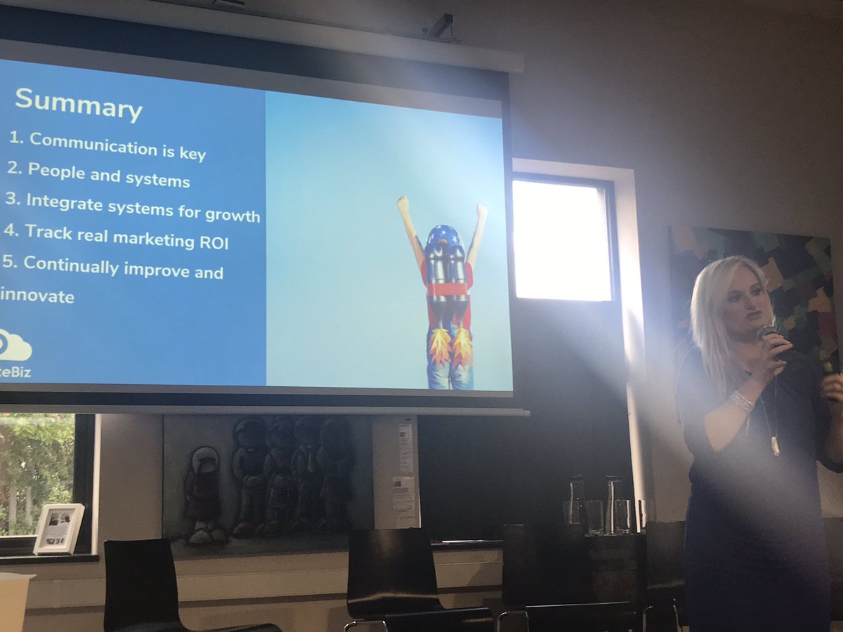 GalwayMarketing's tweet photo. Emma is wrapping up a great presentation. Communication is key, people and systems, tracking ROI, improve all the time! #OMiGSPN @britebiz https://t.co/SsAkxdwDcd