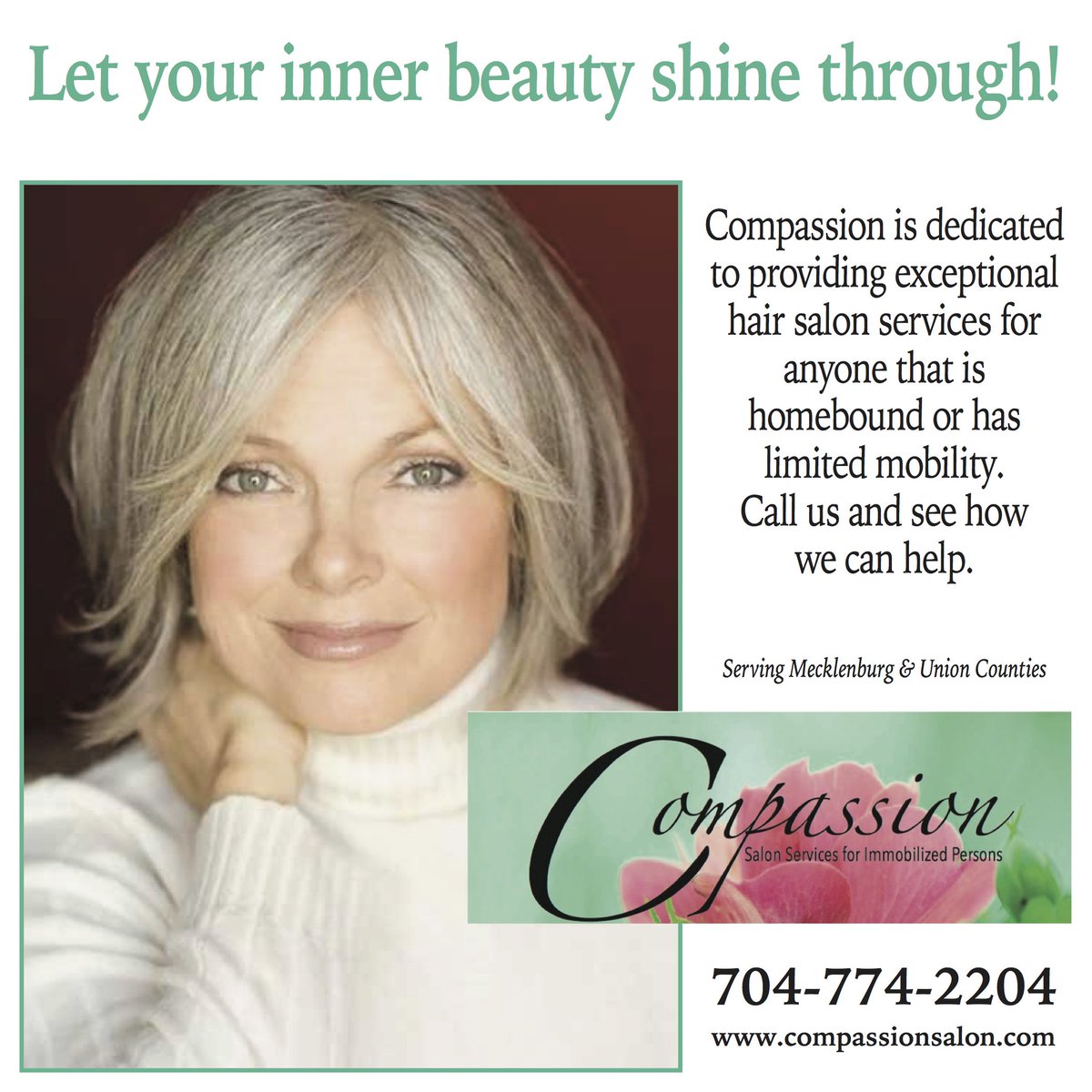 COMPASSION COMES TO YOU!!!
Mecklenburg/Union Counties, NC
 #disabled #Challenged #Elderly #SpecialNeeds #Injured