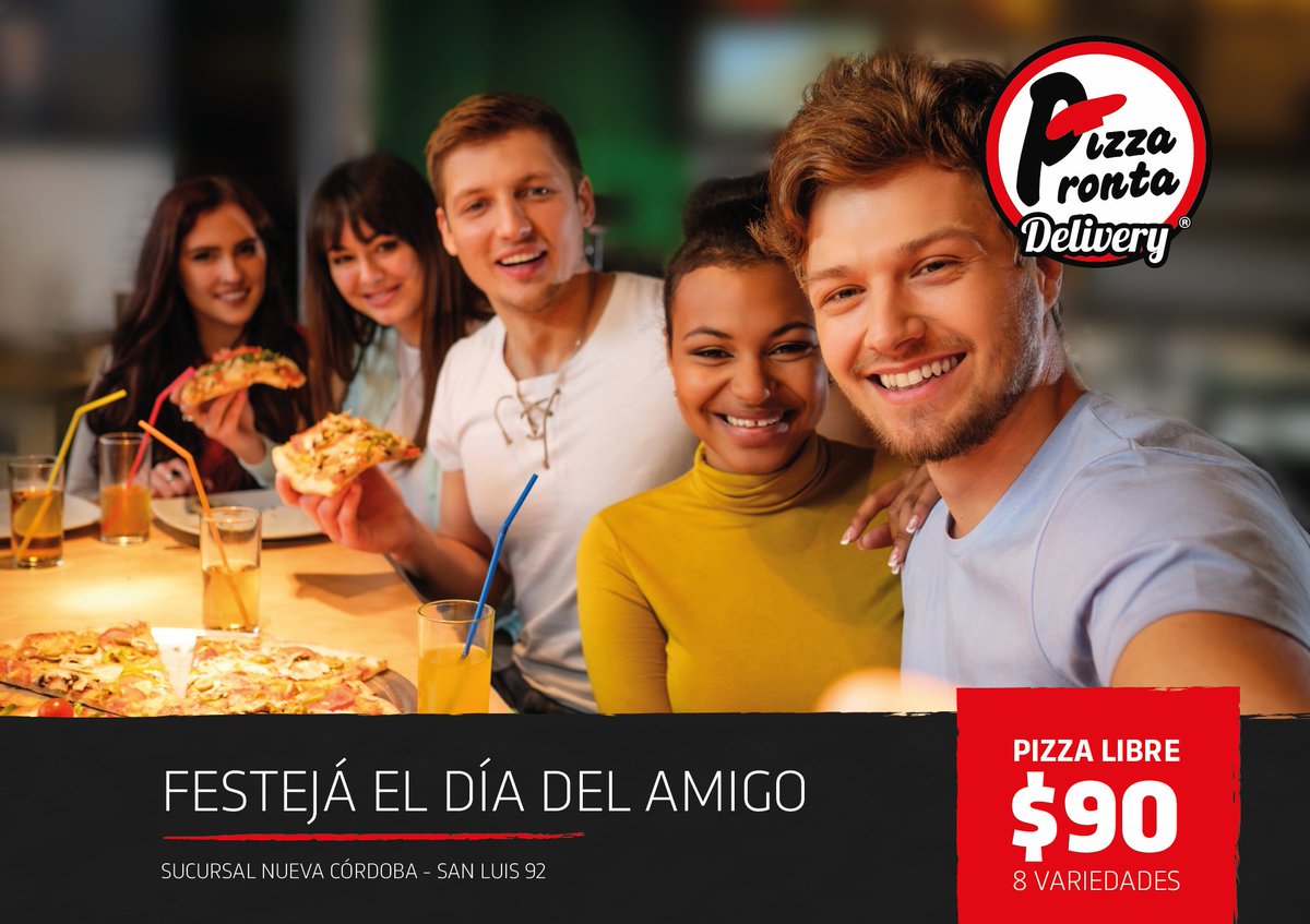 PizzaProntaOK's tweet photo. ¡HOY! Te esperamos nuevamente con nuestra pizza libre a sólo $90 p/persona en la sucursal de Nueva Córdoba ubicada en la calle San Luis 92. https://t.co/1LogyRQtPc