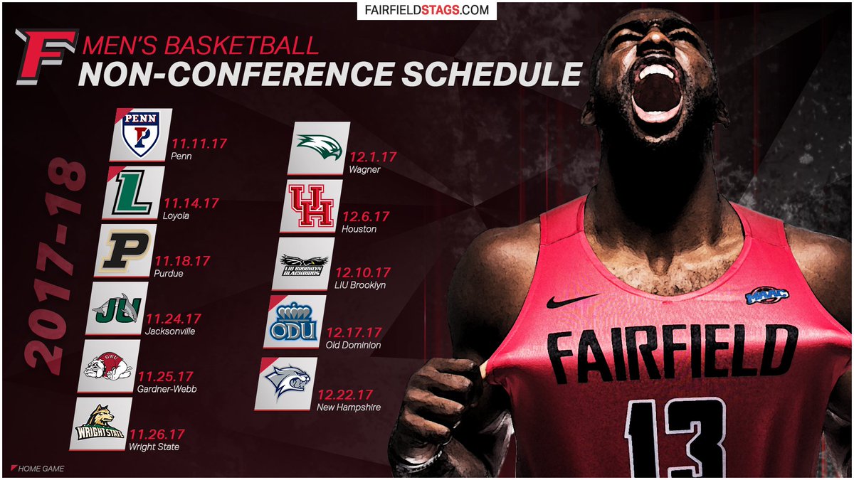 FairfieldStags's tweet photo. BREAKING: Here's your first look at the 2017-18 @StagsMensBball non-conference schedule! https://t.co/VPcKDJYcX8 #GoStags #MAACHoops https://t.co/1K2kFdLIVr