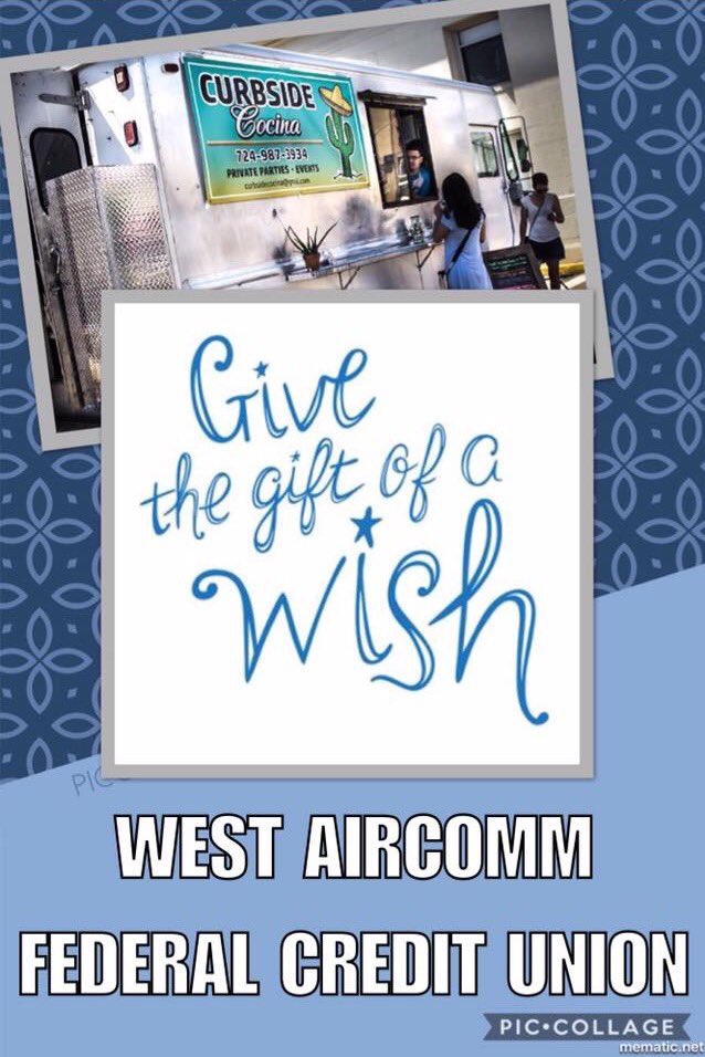 CurbsideCocina's tweet photo. Lunch July 28th 11-2
Partial proceeds will go to #MakeAWish Foundation      West Aircomm FCU 485 Buffalo St Beaver Pa #KickingItCurbside https://t.co/1l56ONH6jY