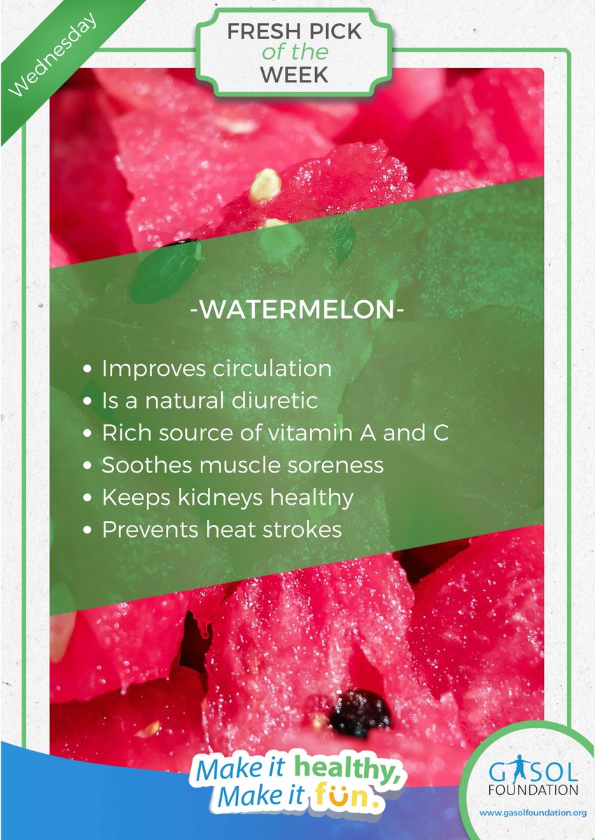 GasolFoundation's tweet photo. #FreshPickoftheWeek #Watermelon Yes, I am 92% water!๐ But that doesn't water down my taste or my health benefits, promise! #HealthyEating https://t.co/lzQkTQHNpd