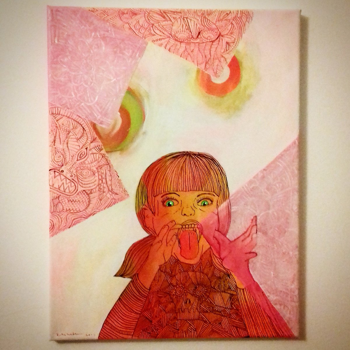 StudioElsbeth's tweet photo. Why So Serious? 
.
.
#art #painting #acrylicpaint #fluorescentpink #fluorescent #canvas #StudioElsbeth #penandink #ink #ElsbethvanderPoel https://t.co/fHl1bwLXO8