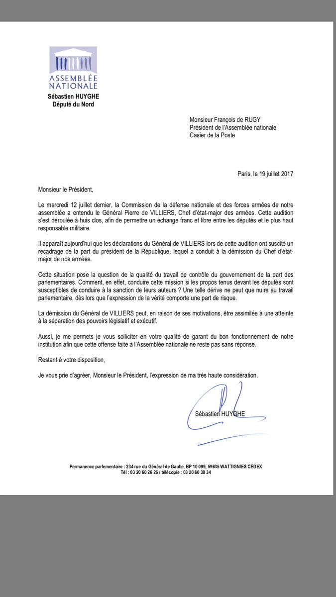 SebastienHuyghe's tweet photo. Ma lettre au Président de l'Assemblée Nationale @FdeRugy concernant l'affaire #deVilliers https://t.co/tl7hkblotl