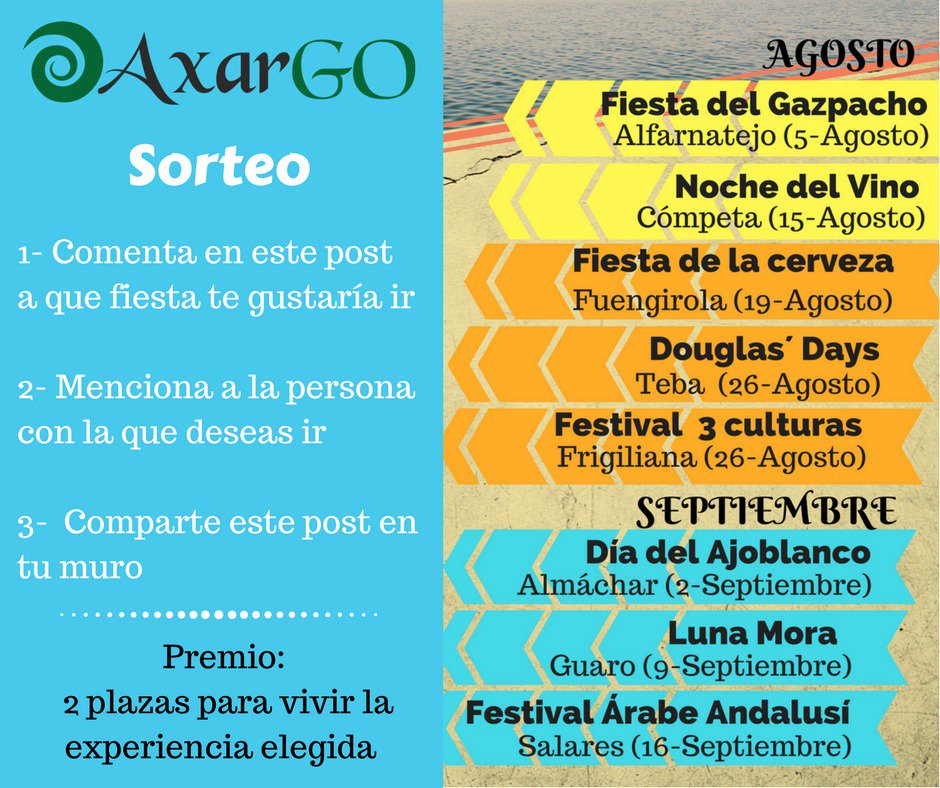 AxarGo's tweet image. Participa en nuestro sorteo.
¿A qué fiesta te gustaría ir?
El ganador será anunciado el 1 de agosto
#Sorteo