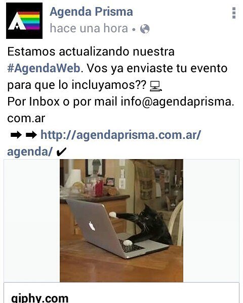 Estamos actualizando agenda! Enviamos tus eventos por inbox o por mail!
Fb: Agenda Prisma
Mail: info@agendaprisma.… ift.tt/2tqUWMA