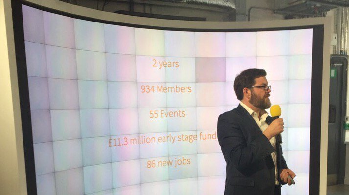Geovation's tweet photo. Head of @Geovation, Alex Wrottesley showing us some of our achievements from the past two years. A bright future lies ahead... https://t.co/Zxzvgpxxyf