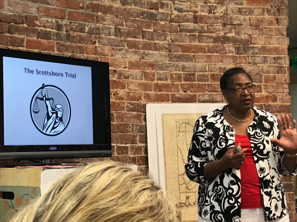 VoiceABSTrojans's tweet photo. Author Peggy Towns speaks about "Scottsboro Boys" trial @al200 #AL200DECATUR https://t.co/1E9qt5vnpK