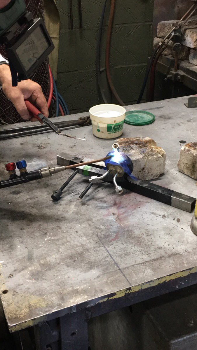kurpgrockets's tweet photo. Silver sintering 1/4" pipe onto a bipropellant injector ready for more test firings tomorrow #Engineering #STEM #science #hardworkpaysoff https://t.co/M9Bc9O0bcI