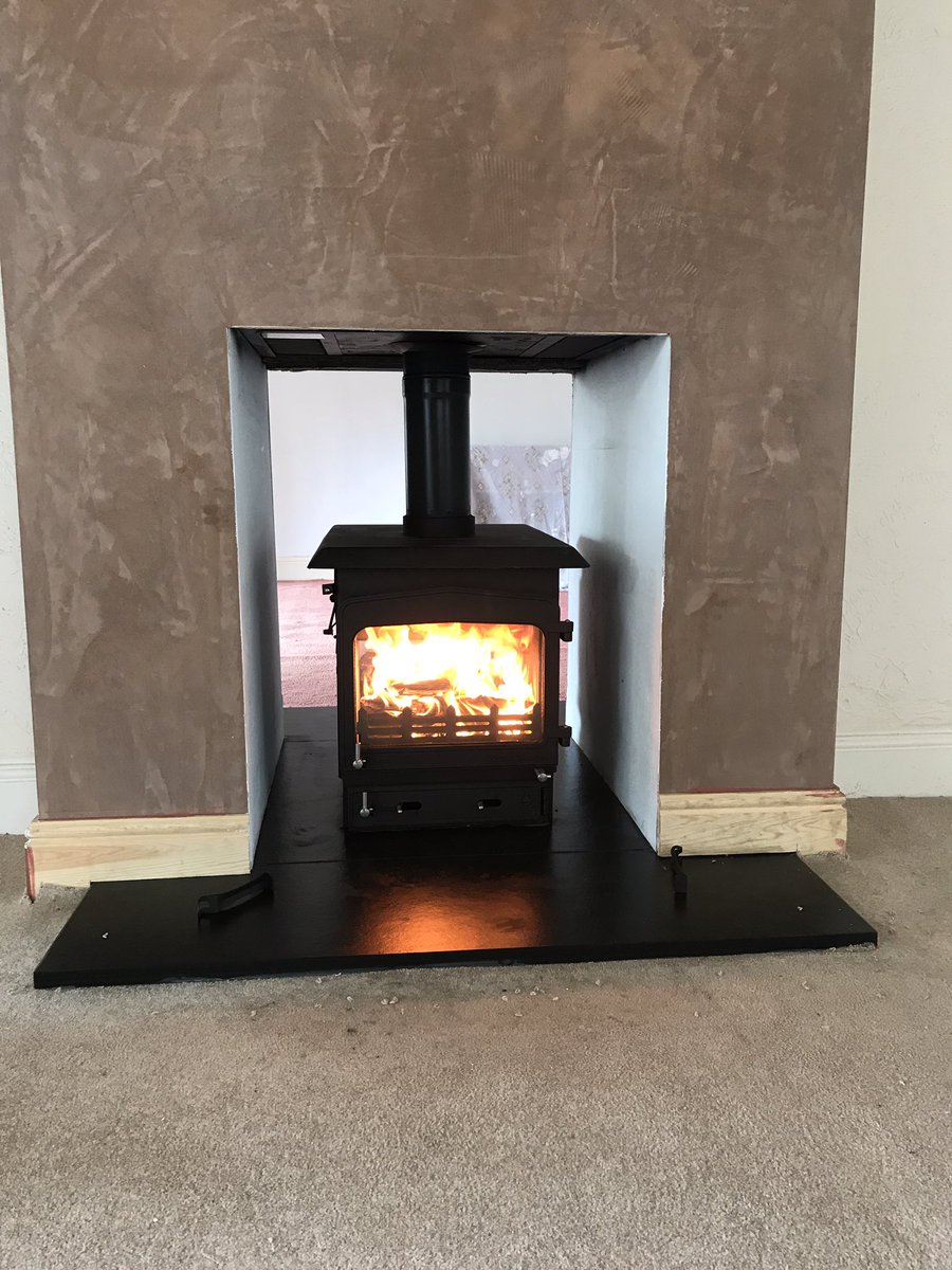 ben_exestoves's tweet image. Woodwarm Fireview Double Double completed with slate Hearth knock through chimney by Comfort Heating Stoves @woodwarmstoves