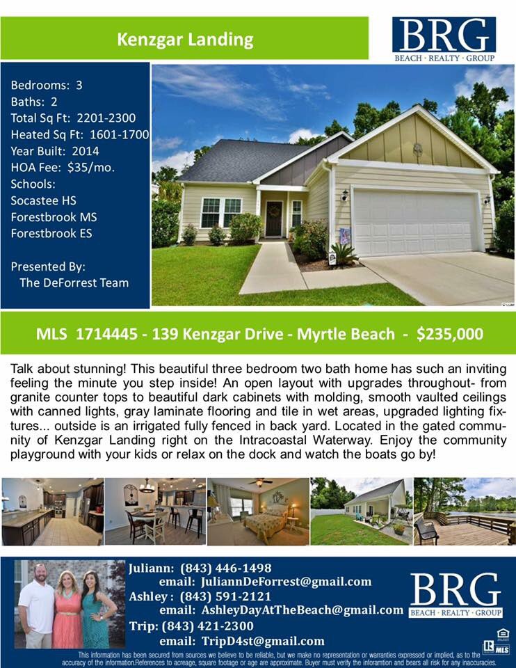 DEFORRESTTeam's tweet photo. OPEN HOUSE Sun 7-23-17 1-4pm Join Us At 139 Kenzgar Dr Myrtle Beach, SC 29579! #realestate #myrtlebeach #beachrealtygroup #openhouse https://t.co/CGlxOOAN34