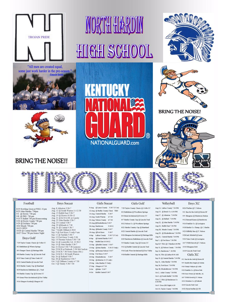 North Hardin Trojans Fall Sports Schedule. Come out and support the teams! #TrojanPride