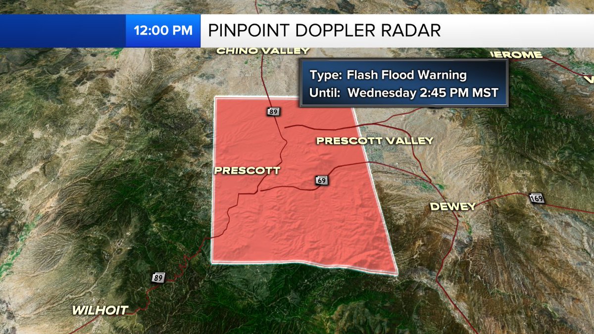 Flash flooding warning for Prescott area. #azwx #cbs5az #azfamily