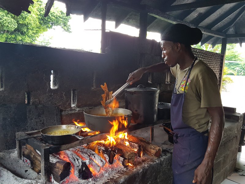 Looks like it is about done - checking the fried fish at #Cloggys in #Blackriver #Jamaica