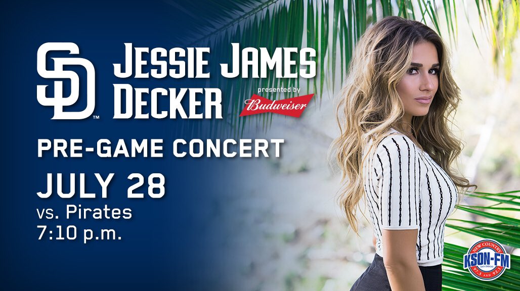 Just announced! <a href="/JessieJDecker/">Jessie James Decker</a> will perform live on July 28th at <a href="/PetcoPark/">Petco Park</a>! Get your tickets today 👉 atmlb.com/2vl2Btj 🎶