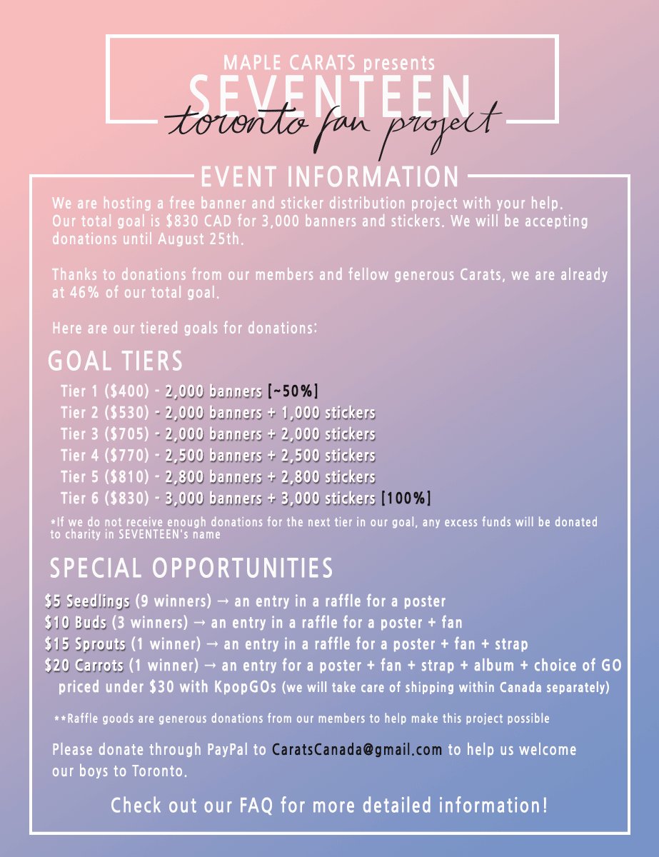 MapleCarats's tweet photo. Pledis and MMT approved us for our project! And to top it off, we found a much lower quote of $830 for our total goal~ Details below: https://t.co/4d7V1UlvwV