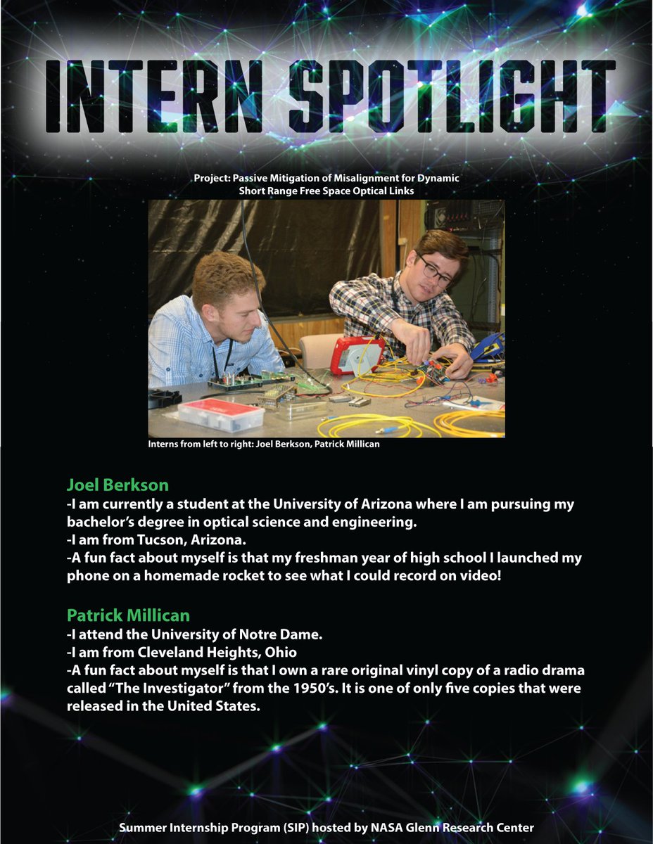 NASASCaN's tweet photo. Meet some of our summer #NASAInterns working on space comm and navigation projects @NASAglenn #SCaNSIP https://t.co/Il3FVHfVHm
