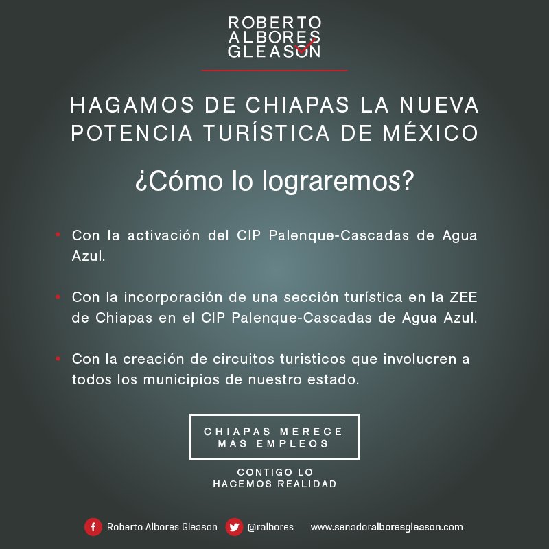 ralbores's tweet photo. Hagamos de Chiapas la nueva potencia turística. Es tiempo de que redoblemos el paso por el bien de nuestra gente.  #ChiapasMereceMásEmpleos https://t.co/e3OtzqKY6D