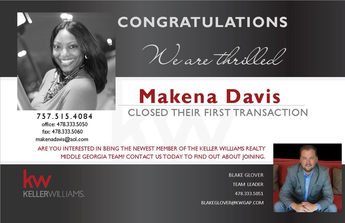 kwmiddlega's tweet photo. Congratulations to Makena Davis on her FIRST CLOSING! #growth #firstclosing #kellerwilliams https://t.co/xvkfjpZqtg
