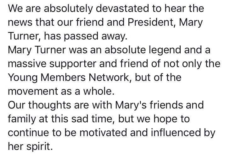 GMBYoungWorkers's tweet photo. Our thoughts are with the family and friends. Thank you for being such a inspiration. RIP Mary Turner. https://t.co/obmFfTNRu3