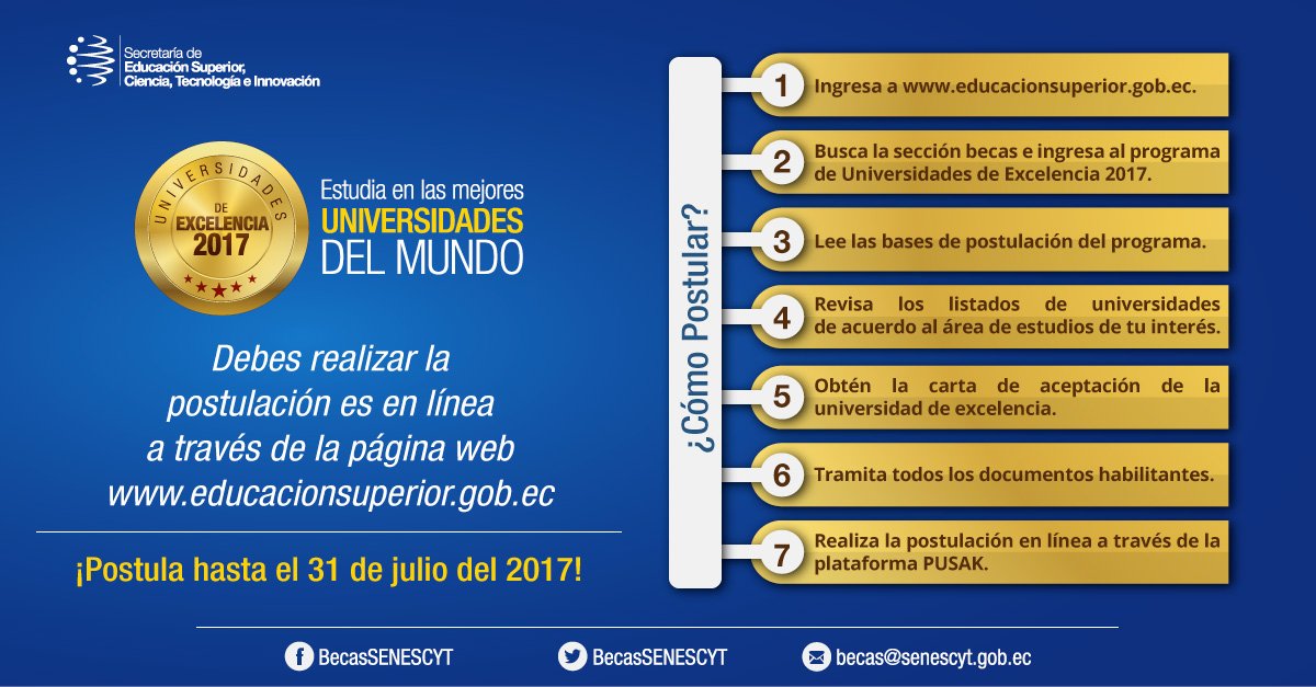 cta_7snct's tweet photo. Recuerda que tienes hasta el 31 de julio para finalizar tu postulación en #UniversidadesExcelencia2017 🌏 ¡Hazlo ya! ➡https://t.co/GCyojq4Qg9 https://t.co/yVwwKpRsOx