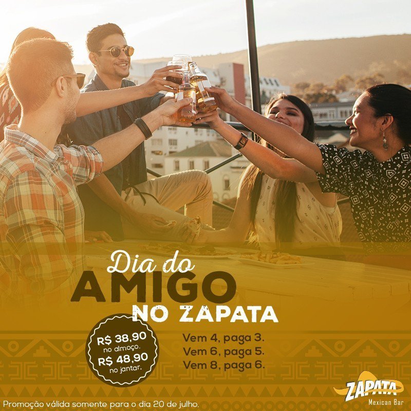 ift.tt/2ubC4Qw No Zapata Centro Cívico, o Dia do Amigo traz uma promoção pra lá de parceira: A cada 4 amigos que vierem juntos, s…