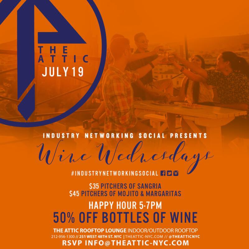 theatticnyc's tweet photo. It's a Perfect Evening for a #Rooftop Party! 🍾Join us #AfterWork Today for #WineWednesdays + #IndustryNetworkingSocial 🌴 #TheAtticNYC https://t.co/Exshx5wMnJ