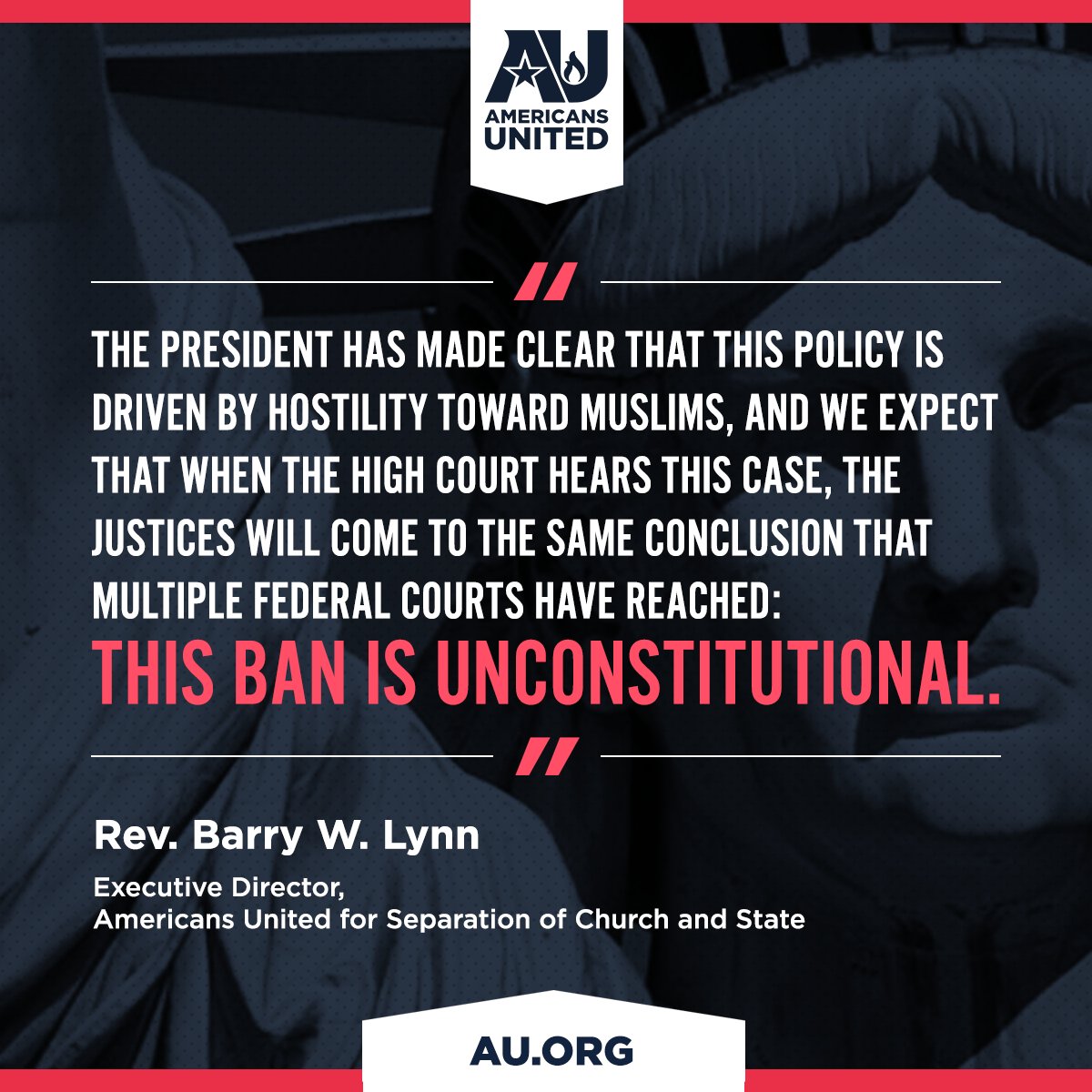 americansunited's tweet photo. Today's #SCOTUS order rejects @POTUS ' #GrandmaBan, but refugees still harmed. We expect high court will find #MuslimBan unconstitutional. https://t.co/iP0rkVQayS