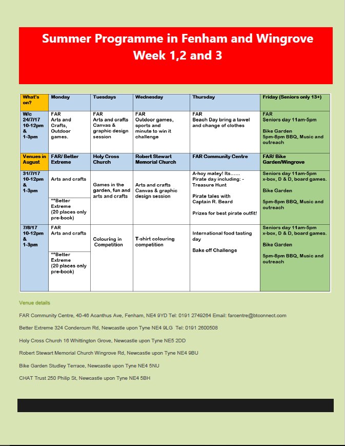 far_centre's tweet image. Summer 2017 newsletter, lots of activities on around Fenham and Wingrove #playyouthwork #community #funstufftodo #holidays #toon
