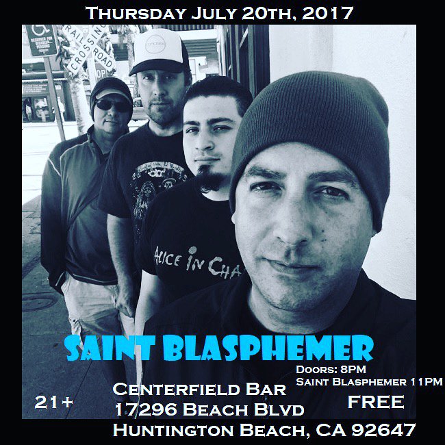 SaintBlasphemer's tweet photo. Thursday! Centerfield Bar Huntington Beach. Doors 8 we play 11PM 21+ Free #newmusic #alternative #grunge #metal  #huntingtonbeach #rock https://t.co/RzLzpwFHg7