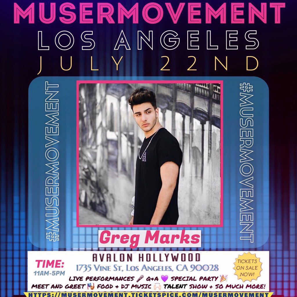 MuserMovement's tweet photo. Come and meet the talented @gregmarksmusic 🎟🎟🎟 Tickets are going fast! #MuserMovement #MeetAndGreet #LosAngeles #GregMarks https://t.co/PwFQKD83xH