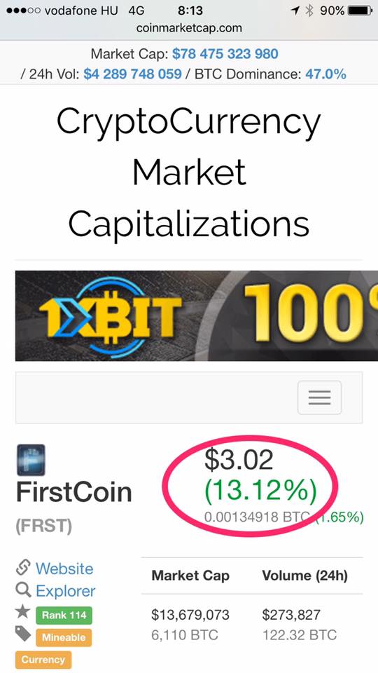 Firstcoin_Pro's tweet image. #DontMissOut #FRST #Firstcoin Over $3
FirstCoin (FRST)
Exchange Price $3.02
Change in the last 30 day: +13,12%
Market Cap: $13,679,073